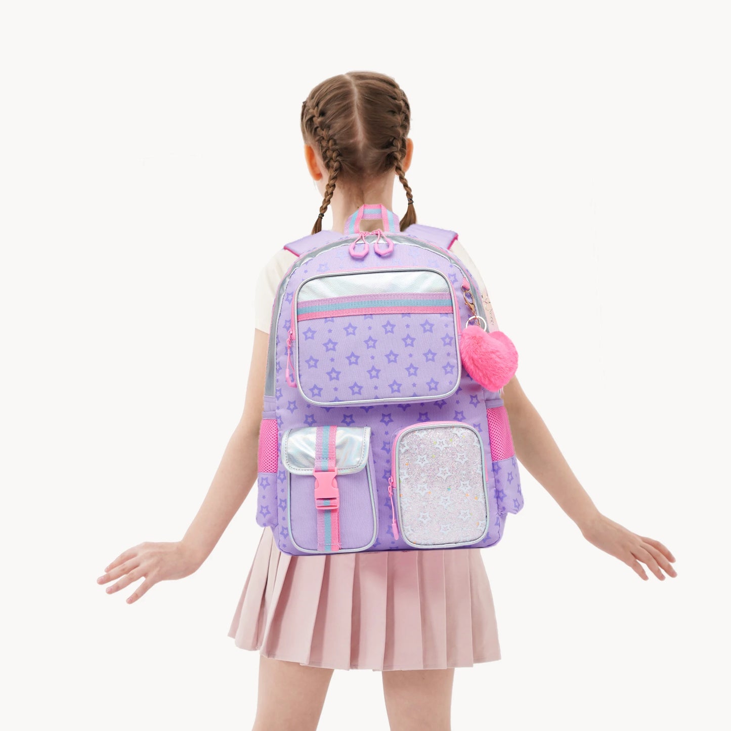 Mochila multifuncional Meetbelify para meninas, bolsa escolar com pentagrama impresso, bolsa escolar com lancheira e bolsa de lápis