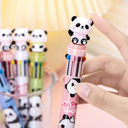 Caneta esferográfica fofa de lytwtw, prensa de desenho animado panda multicolorida 10 em 1 cores, papelaria, escola, escritório, crianças criativas, 1 peça