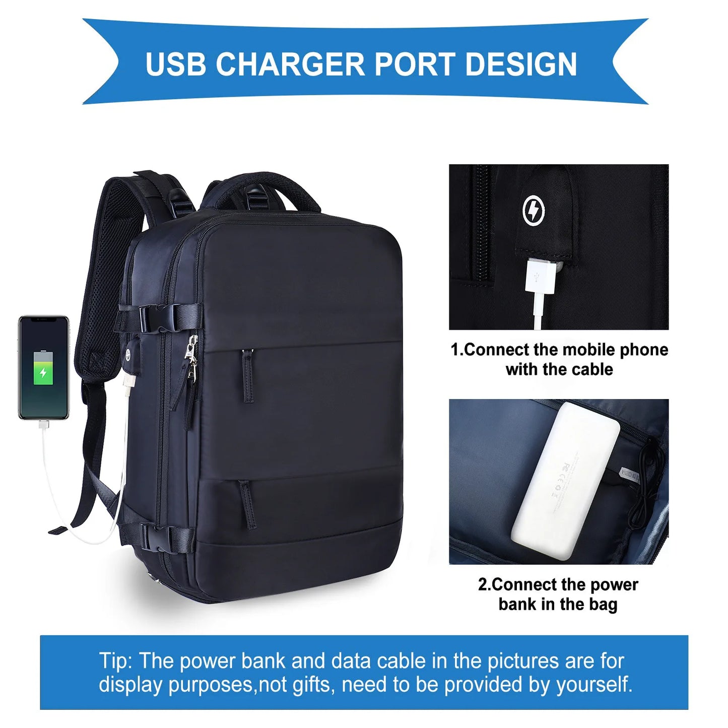 Mochila de viagem cabine avião grande capacidade impermeável molhado e seco partição mala portátil mochila para mulher com usb