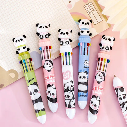 Caneta esferográfica fofa de lytwtw, prensa de desenho animado panda multicolorida 10 em 1 cores, papelaria, escola, escritório, crianças criativas, 1 peça