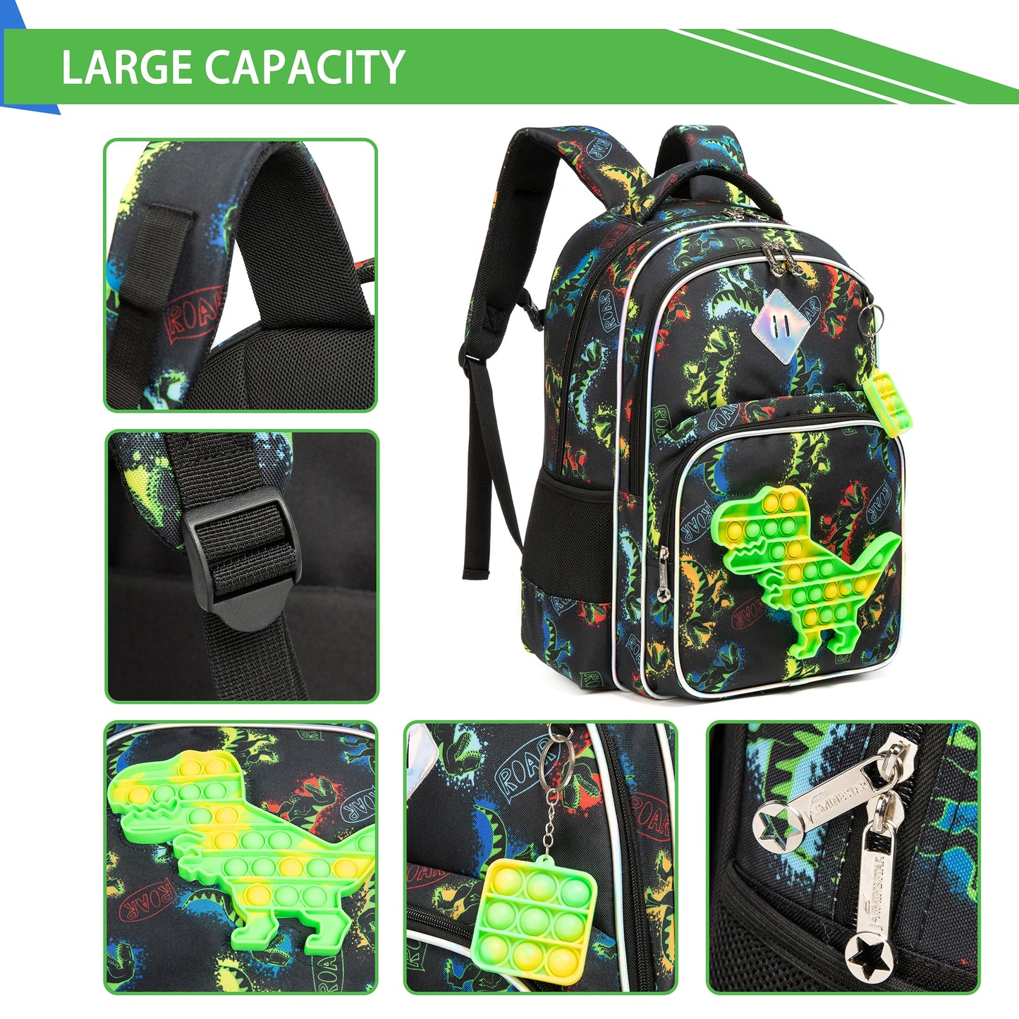 Mochila escolar para meninos com lancheira para alunos do ensino fundamental com pingente de brinquedo desembrulhado POP