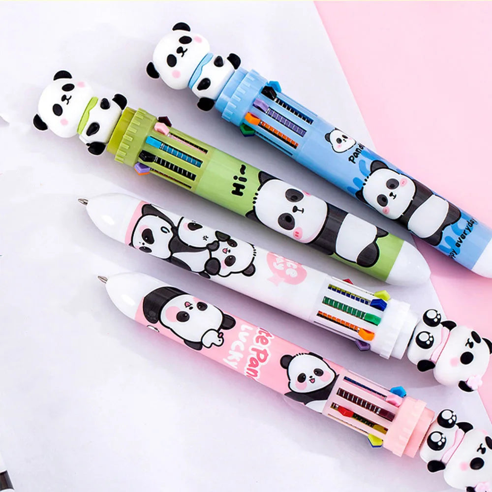 Caneta esferográfica fofa de lytwtw, prensa de desenho animado panda multicolorida 10 em 1 cores, papelaria, escola, escritório, crianças criativas, 1 peça