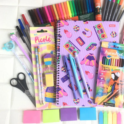 Artigos de papelaria Juvenil Master Combo Kit Neon Pastele Tons Notebook Caneta Marca Texto