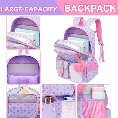 Mochila multifuncional Meetbelify para meninas, bolsa escolar com pentagrama impresso, bolsa escolar com lancheira e bolsa de lápis