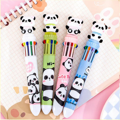 Caneta esferográfica fofa de lytwtw, prensa de desenho animado panda multicolorida 10 em 1 cores, papelaria, escola, escritório, crianças criativas, 1 peça