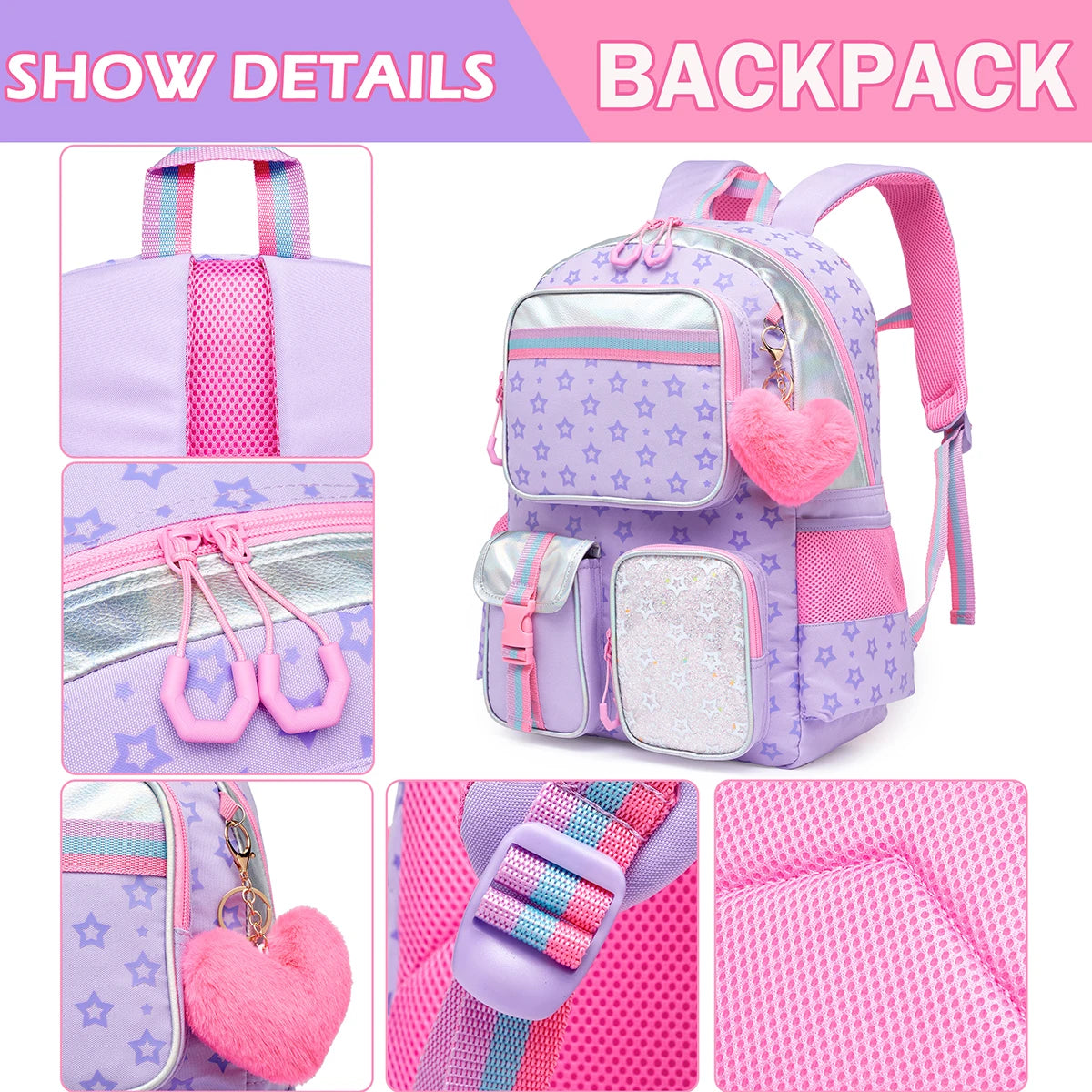 Mochila multifuncional Meetbelify para meninas, bolsa escolar com pentagrama impresso, bolsa escolar com lancheira e bolsa de lápis