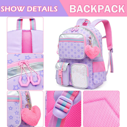 Mochila multifuncional Meetbelify para meninas, bolsa escolar com pentagrama impresso, bolsa escolar com lancheira e bolsa de lápis