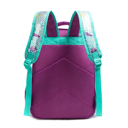 Mochila escolar infantil com lantejoulas sereia, 16 espaços, com lancheira, estojo para lápis, material escolar