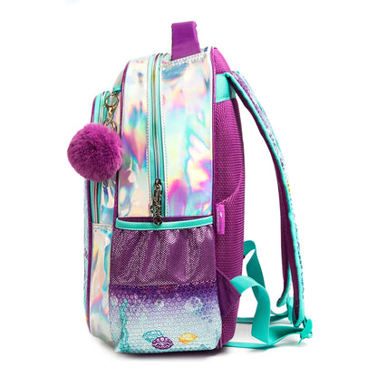 Mochila escolar infantil com lantejoulas sereia, 16 espaços, com lancheira, estojo para lápis, material escolar