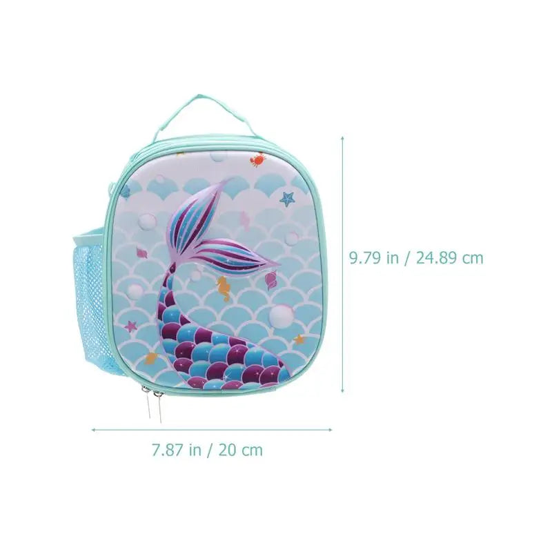 Bolsa bento sereia infantil, lancheira azul clara, caixa tote para estudantes, portátil, térmica, reutilizável, portátil, almoço refrigerador