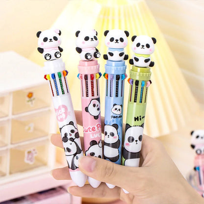 Caneta esferográfica fofa de lytwtw, prensa de desenho animado panda multicolorida 10 em 1 cores, papelaria, escola, escritório, crianças criativas, 1 peça